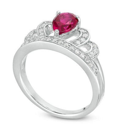 Pear-Shaped Lab-Created Ruby and White Sapphire Crown Ring in Sterling Silver