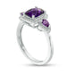 Cushion-Cut Amethyst and Lab-Created White Sapphire Three Stone Frame Ring in Sterling Silver