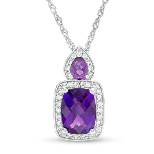 Cushion-Cut Amethyst and Lab-Created White Sapphire Frame Pendant in Sterling Silver