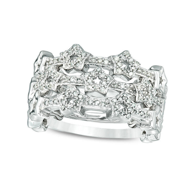 0.33 CT. T.W. Natural Diamond Star Outline Three Piece Stackable Band Set in Sterling Silver