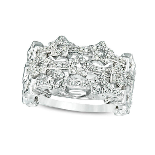 0.33 CT. T.W. Natural Diamond Star Outline Three Piece Stackable Band Set in Sterling Silver