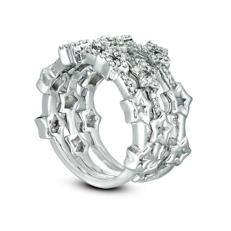 0.33 CT. T.W. Natural Diamond Star Outline Three Piece Stackable Band Set in Sterling Silver