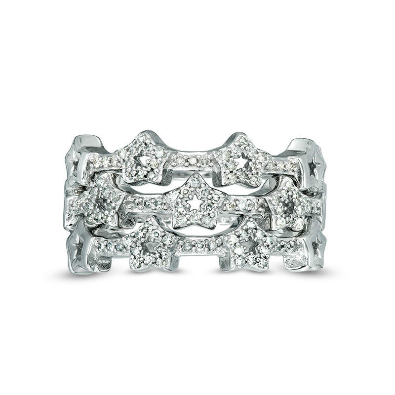 0.33 CT. T.W. Natural Diamond Star Outline Three Piece Stackable Band Set in Sterling Silver