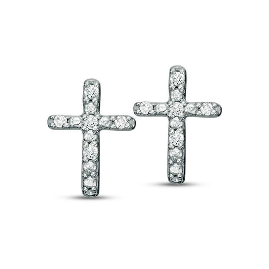 0.05 CT. T.W. Diamond Cross Stud Earrings in 10K White Gold