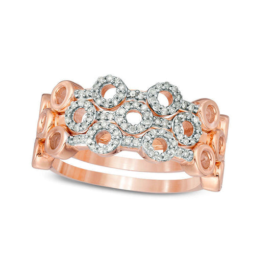 0.25 CT. T.W. Natural Diamond Circle Outline Three Piece Stackable Band Set in Sterling Silver with Solid 14K Rose Gold Plate