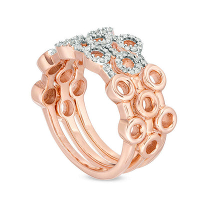 0.25 CT. T.W. Natural Diamond Circle Outline Three Piece Stackable Band Set in Sterling Silver with Solid 14K Rose Gold Plate
