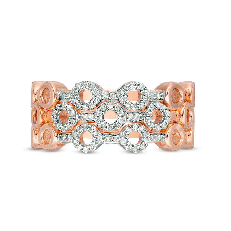 0.25 CT. T.W. Natural Diamond Circle Outline Three Piece Stackable Band Set in Sterling Silver with Solid 14K Rose Gold Plate