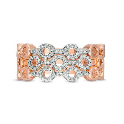 0.25 CT. T.W. Natural Diamond Circle Outline Three Piece Stackable Band Set in Sterling Silver with Solid 14K Rose Gold Plate