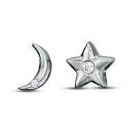 0.05 CT. T.W. Diamond Moon and Star Mismatch Stud Earrings in Sterling Silver