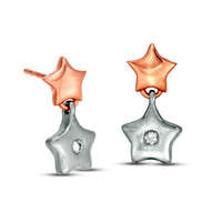 0.05 CT. T.W. Diamond Double Star Drop Earrings in Sterling Silver and 10K Rose Gold