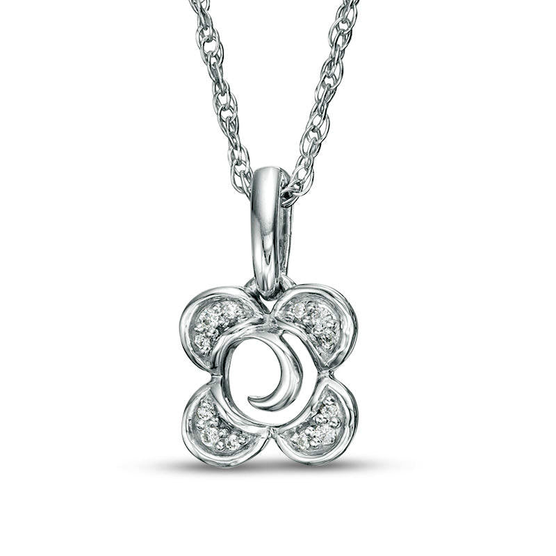 Natural Diamond Accent Crescent Moon center Flower Pendant in Sterling Silver