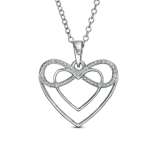 Natural Diamond Accent Double Heart Outline with Infinity Pendant in Sterling Silver