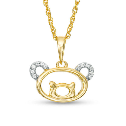 Natural Diamond Accent Bear Face Outline Pendant in 10K Yellow Gold