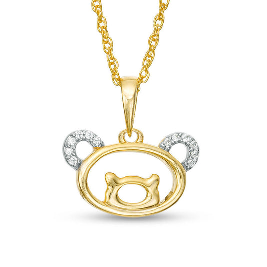 Natural Diamond Accent Bear Face Outline Pendant in 10K Yellow Gold