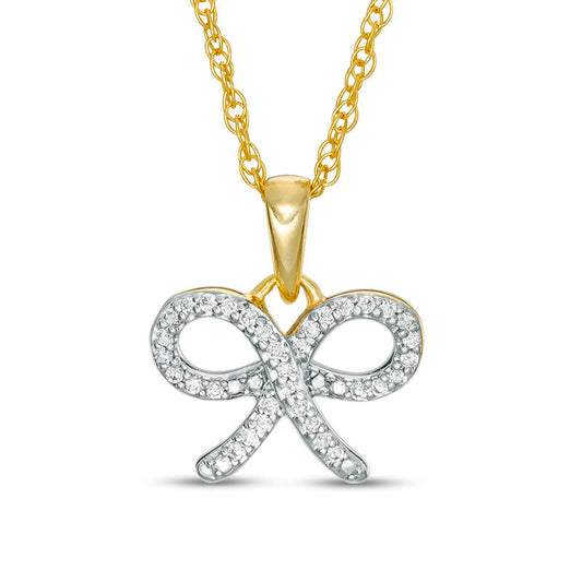 0.1 CT. T.W. Natural Diamond Ribbon Bow Pendant in 10K Yellow Gold