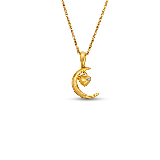 Natural Clarity Enhanced Accent Solitaire Crescent Moon and Heart Charm Pendant in 10K Yellow Gold