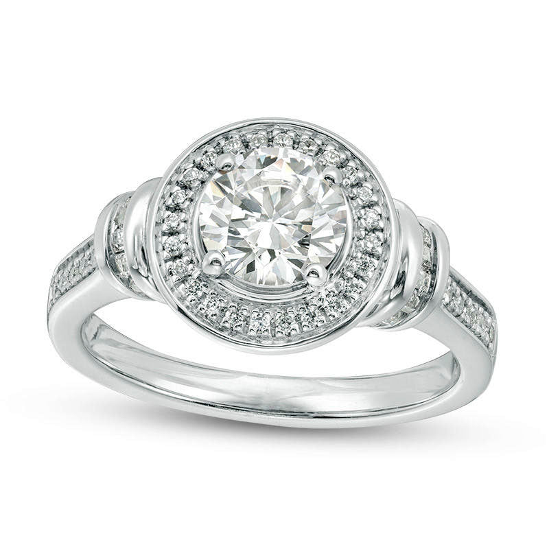 1.33 CT. T.W. Natural Diamond Collar Engagement Ring in Solid 18K White Gold (I/SI2)