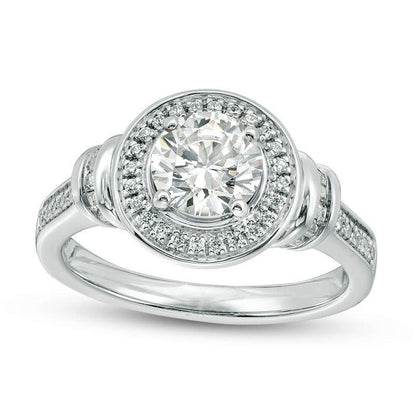 1.33 CT. T.W. Natural Diamond Collar Engagement Ring in Solid 18K White Gold (I/SI2)
