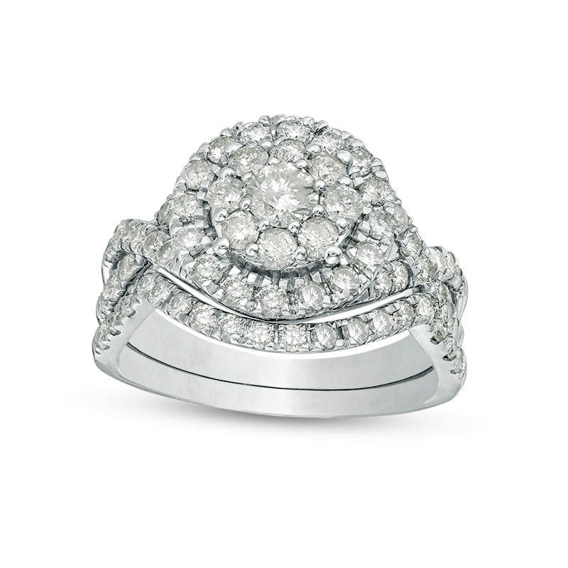 1.75 CT. T.W. Natural Diamond Double Frame Twist Bridal Engagement Ring Set in Solid 10K White Gold