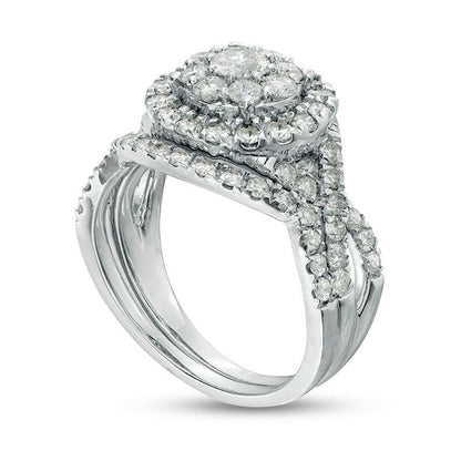 1.75 CT. T.W. Natural Diamond Double Frame Twist Bridal Engagement Ring Set in Solid 10K White Gold