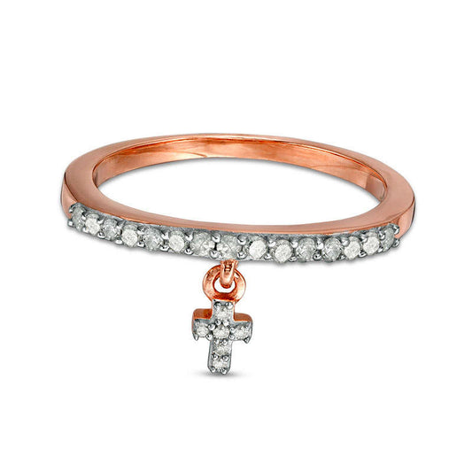 0.20 CT. T.W. Natural Diamond Cross Charm Ring in Sterling Silver with Solid 14K Rose Gold Plate