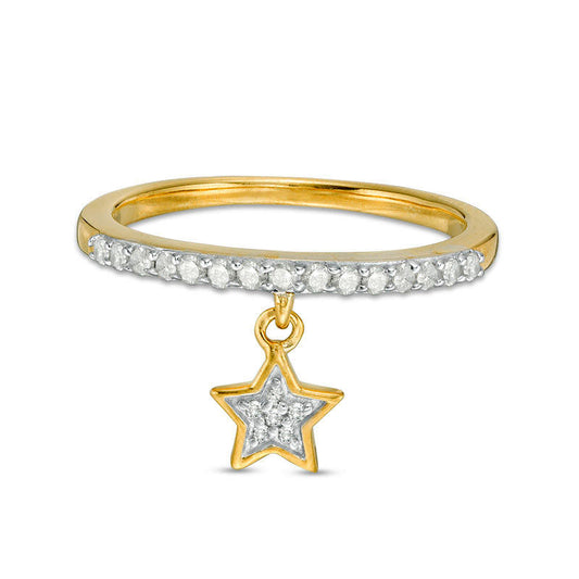 0.20 CT. T.W. Natural Diamond Star Charm Ring in Sterling Silver with Solid 14K Gold Plate