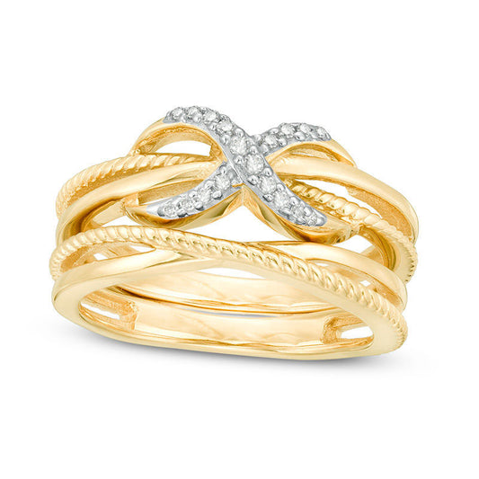 0.10 CT. T.W. Natural Diamond Infinity Crossover Two Piece Stackable Band Set in Sterling Silver with Solid 14K Gold Plate