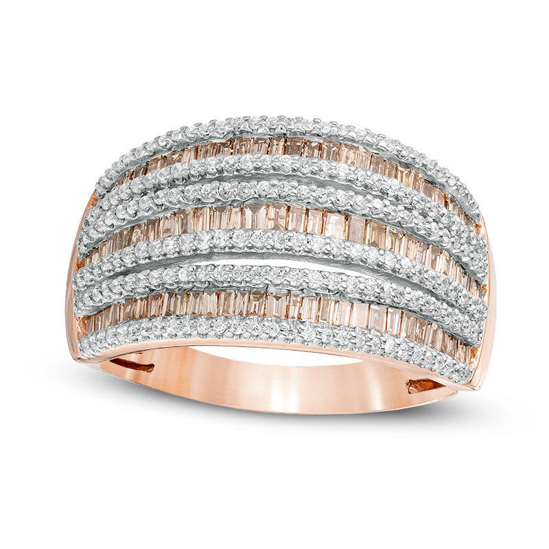 1.0 CT. T.W. Champagne and White Natural Diamond Multi-Row Band in Solid 10K Rose Gold