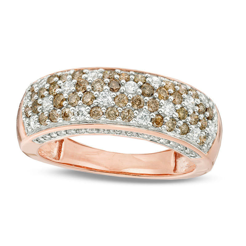 1.0 CT. T.W. Champagne and White Natural Diamond Dome Anniversary Band in Solid 10K Rose Gold