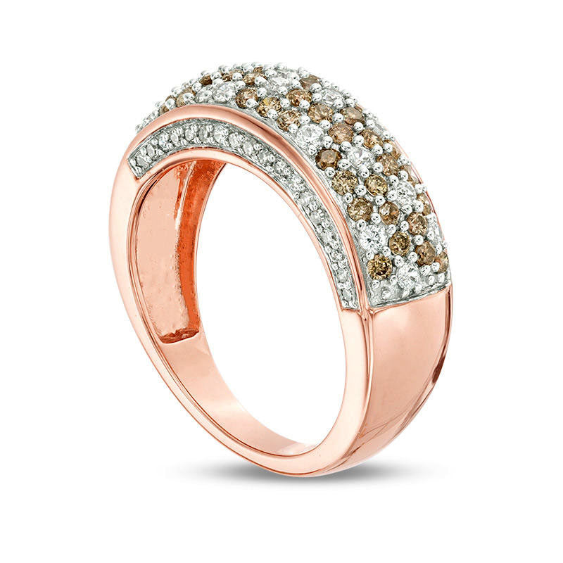 1.0 CT. T.W. Champagne and White Natural Diamond Dome Anniversary Band in Solid 10K Rose Gold