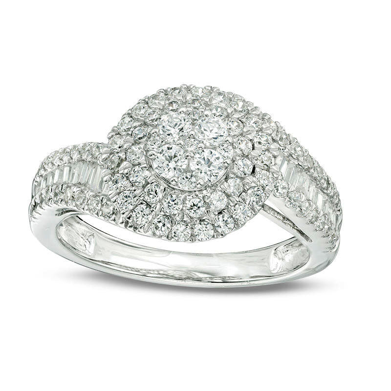 1.0 CT. T.W. Baguette and Round Composite Natural Diamond Bypass Engagement Ring in Solid 10K White Gold