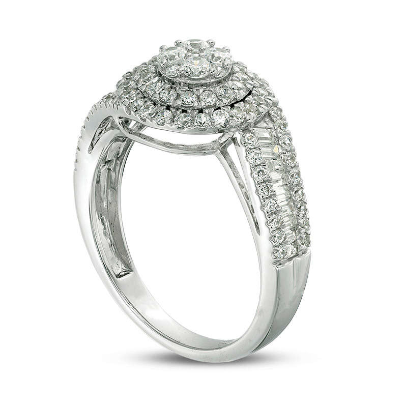 1.0 CT. T.W. Baguette and Round Composite Natural Diamond Bypass Engagement Ring in Solid 10K White Gold