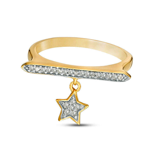 0.10 CT. T.W. Natural Diamond Bar and Star Charm Ring in Sterling Silver with Solid 14K Gold Plate