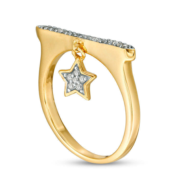 0.10 CT. T.W. Natural Diamond Bar and Star Charm Ring in Sterling Silver with Solid 14K Gold Plate