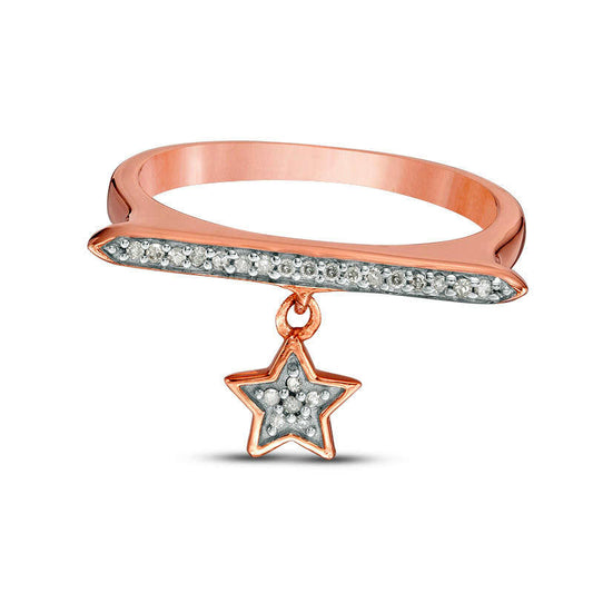 0.10 CT. T.W. Natural Diamond Bar and Star Charm Ring in Sterling Silver with Solid 14K Rose Gold Plate