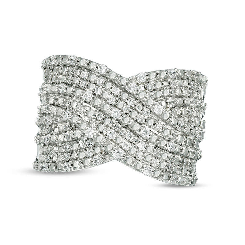 0.50 CT. T.W. Natural Diamond Multi-Row Crossover Ring in Solid 10K White Gold