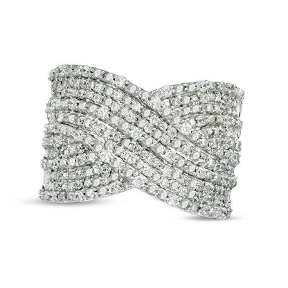 0.50 CT. T.W. Natural Diamond Multi-Row Crossover Ring in Solid 10K White Gold
