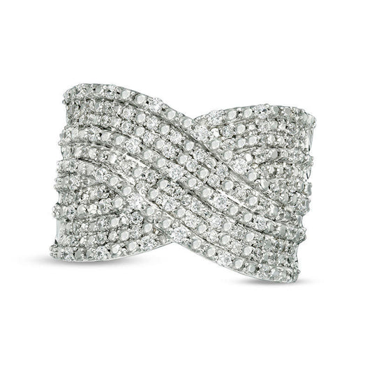 0.50 CT. T.W. Natural Diamond Multi-Row Crossover Ring in Solid 10K White Gold