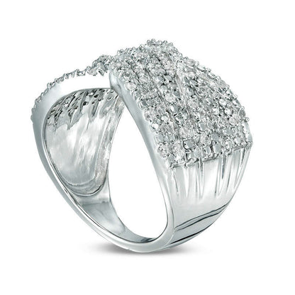 0.50 CT. T.W. Natural Diamond Multi-Row Crossover Ring in Solid 10K White Gold
