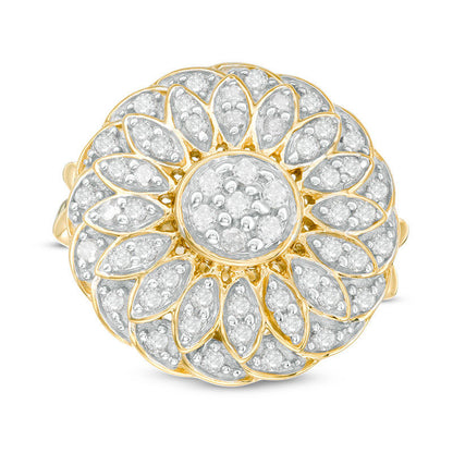 1.0 CT. T.W. Natural Diamond Flower Swirl Ring in Sterling Silver with Solid 14K Gold Plate