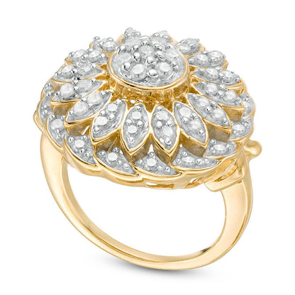 1.0 CT. T.W. Natural Diamond Flower Swirl Ring in Sterling Silver with Solid 14K Gold Plate