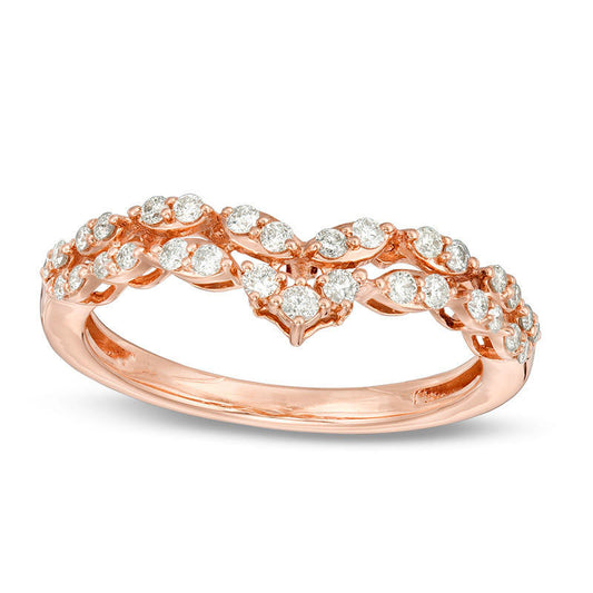 0.33 CT. T.W. Certified Natural Diamond Double Row Chevron Ring in Solid 14K Rose Gold (I/I1)