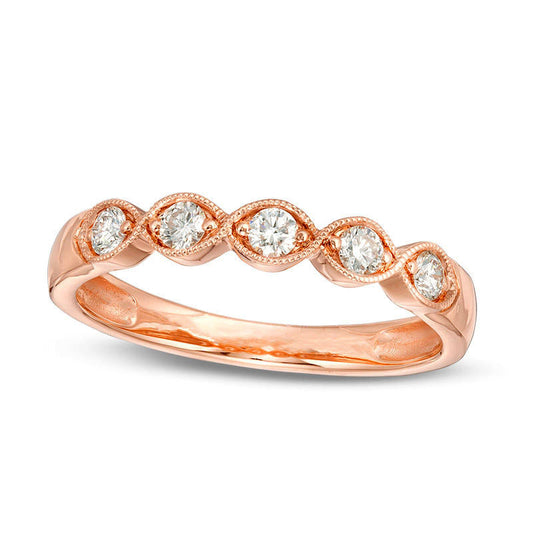 0.25 CT. T.W. Certified Natural Diamond Antique Vintage-Style Five Stone Anniversary Band in Solid 14K Rose Gold (I/I1)