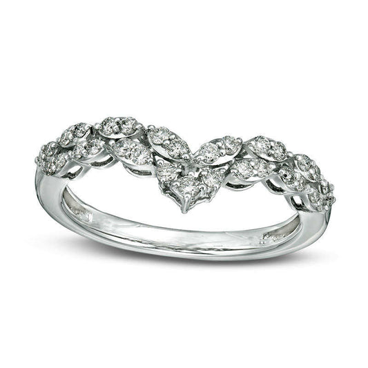 0.33 CT. T.W. Certified Natural Diamond Double Row Chevron Ring in Solid 14K White Gold (I/I1)