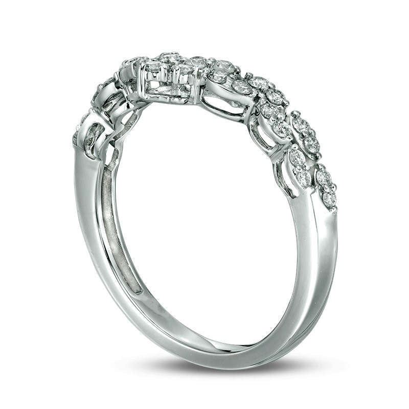 0.33 CT. T.W. Certified Natural Diamond Double Row Chevron Ring in Solid 14K White Gold (I/I1)