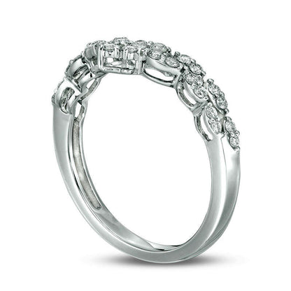 0.33 CT. T.W. Certified Natural Diamond Double Row Chevron Ring in Solid 14K White Gold (I/I1)