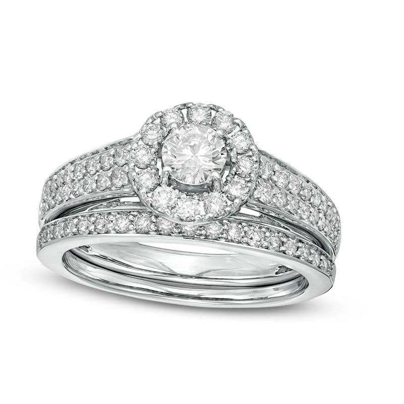 1.0 CT. T.W. Certified Natural Diamond Frame Bridal Engagement Ring Set in Solid 14K White Gold (I/I1)