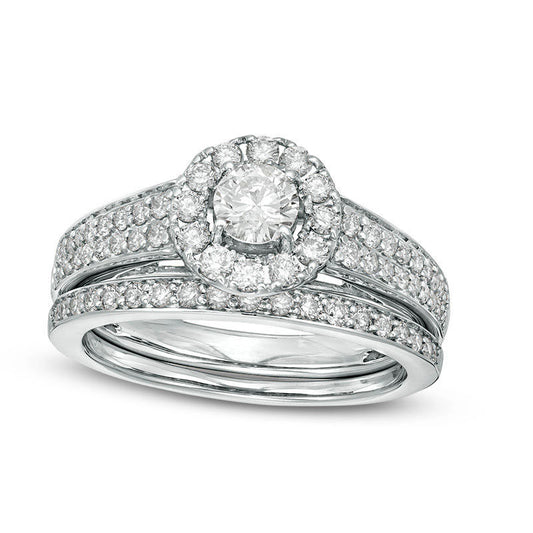 1.0 CT. T.W. Certified Natural Diamond Frame Bridal Engagement Ring Set in Solid 14K White Gold (I/I1)