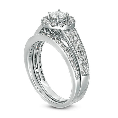 1.0 CT. T.W. Certified Natural Diamond Frame Bridal Engagement Ring Set in Solid 14K White Gold (I/I1)