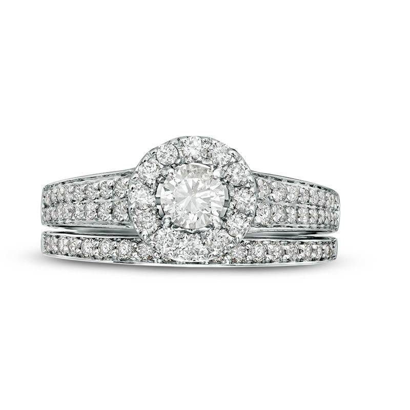 1.0 CT. T.W. Certified Natural Diamond Frame Bridal Engagement Ring Set in Solid 14K White Gold (I/I1)